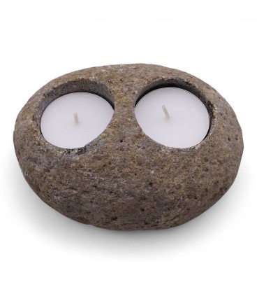 Świecznik z kamienia rzecznego na 2 podgrzewacze ręcznie rzeźbiony - zdjęcie główne produktu