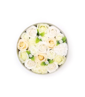 Kwiaty mydlane w okraglym pudelku Slubne blogoslawienstwo biel ecru