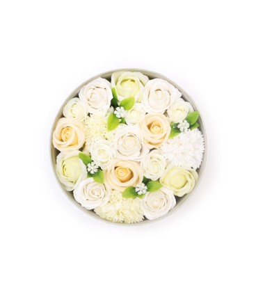 Kwiaty mydlane w okraglym pudelku Slubne blogoslawienstwo biel ecru - zdjęcie główne produktu
