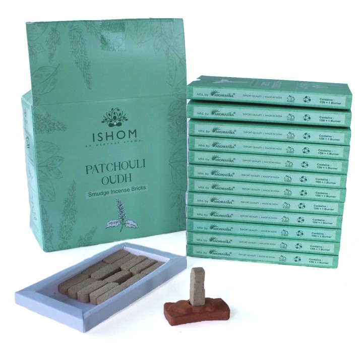 Naturalne kadzidła w cegiełkach Paczula 15 szt z podstawką