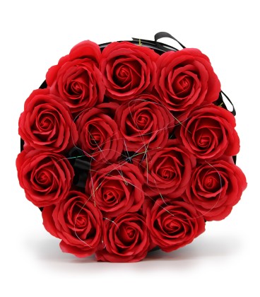 Bukiet Kwiatów Mydlanych 14 Czerwonych Róż Okrągły w Pudełku - zdjęcie główne produktu