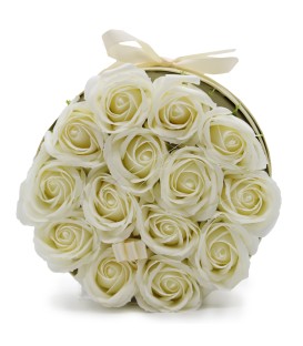 Bukiet Kwiatow Mydlanych 14 Kremowych Roz Okragly Prezentowy 400 g