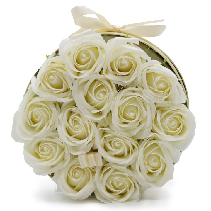 Bukiet Kwiatow Mydlanych 14 Kremowych Roz Okragly Prezentowy 400 g