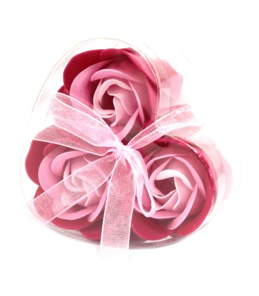 Zestaw 3 Kwiatów Mydlanych Róże w Pudełku Serce Różowe - zdjęcie główne produktu