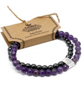Magnetyczna bransoletka z kamieni naturalnych Ametyst elastyczna