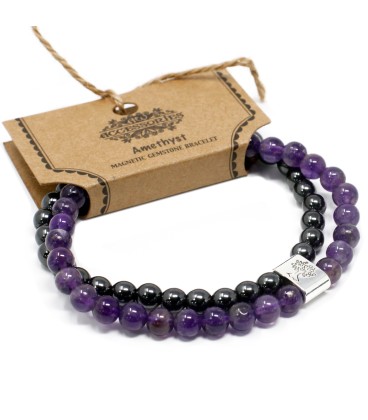 Magnetyczna bransoletka z kamieni naturalnych Ametyst elastyczna - zdjęcie główne produktu