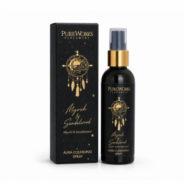 100 ml. Esoteric Collection Aura Cleansing Spray in Amber PET Bottle with Gold Spray Pump in a Lock Box ESRF100 Myrrh & Sandalw 