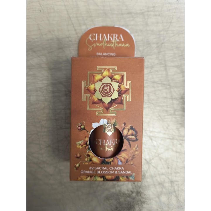10 ml. Chakra Mantra Balancing Aromatherapy Oil in Amber Glass Bottle in Cardboard Box CMAO10 Sacral Chakra (Svadhisthana): Ora