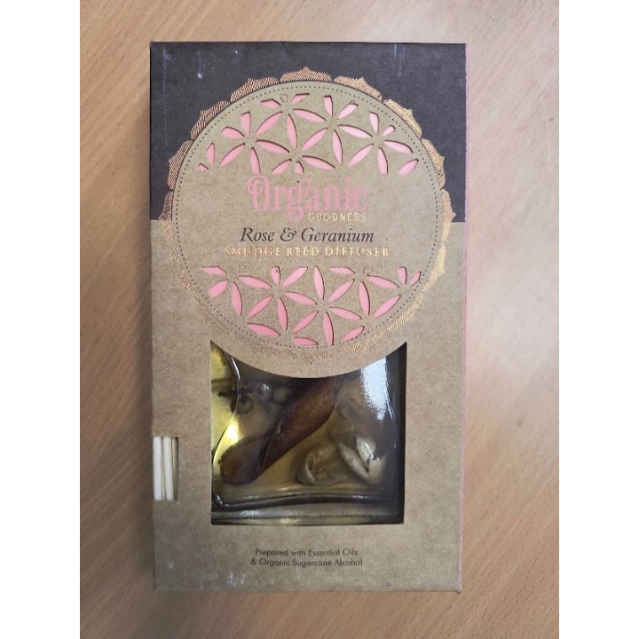 150 ml. Organic Goodness Smudge Reed Diffuser in Flat Bottle ORSRD150 Rose & Geranium