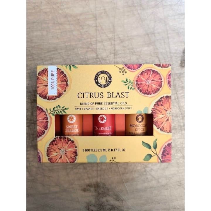 3 Aromatherapy 5 ml. Essential Oil Amber Bottles (Set of 3) in AREO05GB Hardbound Magnetic Gift Box Citrus Blast