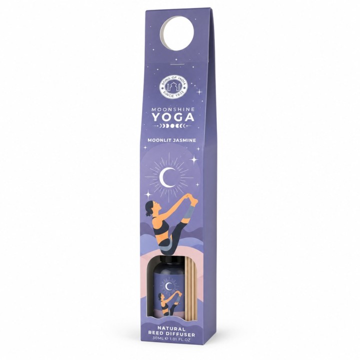 30 ml. Moonshine Yoga Reed Diffuser in Round Glass Jar with 4 Reed Sticks in Hanging Cardboard Pack MYRD30 Moonlit Jasmine - zdj