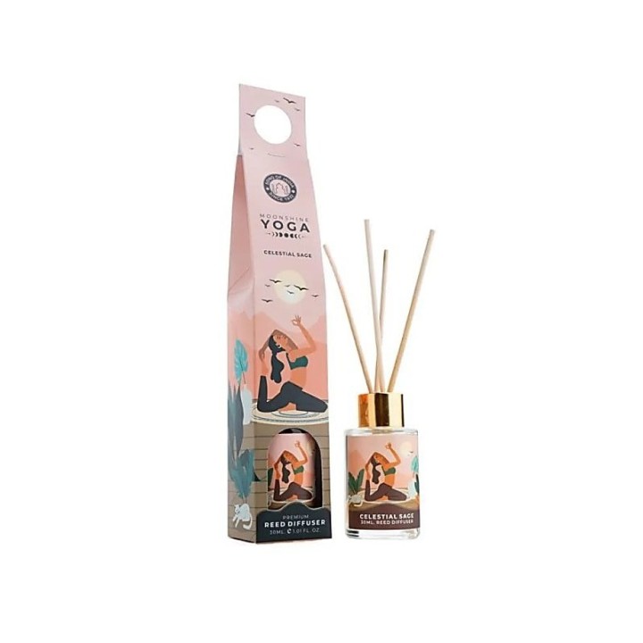 30 ml. Moonshine Yoga Reed Diffuser in Round Glass Jar with 4 Reed Sticks in Hanging Cardboard Pack MYRD30 Moonlit Jasmine