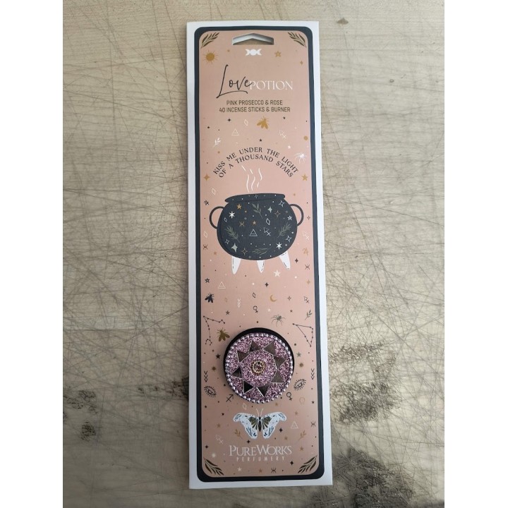 40 Celestial Magic Colored Incense Sticks with Mirror Lac Holder in Cardbaord Pouch CSIN40H/1 Love Potion