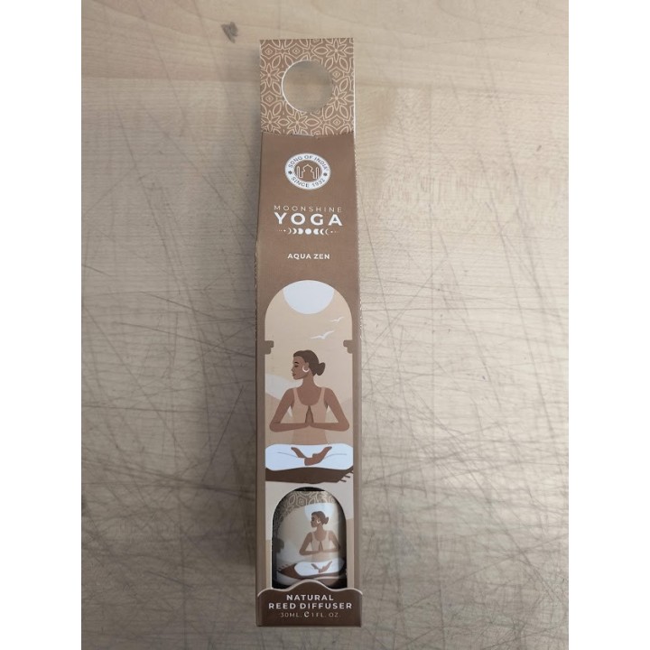 30 ml. Moonshine Yoga Reed Diffuser in Round Glass Jar with 4 Reed Sticks in Hanging Cardboard Pack MYRD30 Aqua Zen