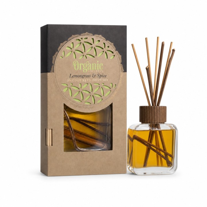150 ml. Organic Goodness Smudge Reed Diffuser in Flat Bottle ORSRD150 Lemongrass & Spice - zdjęcie produktu