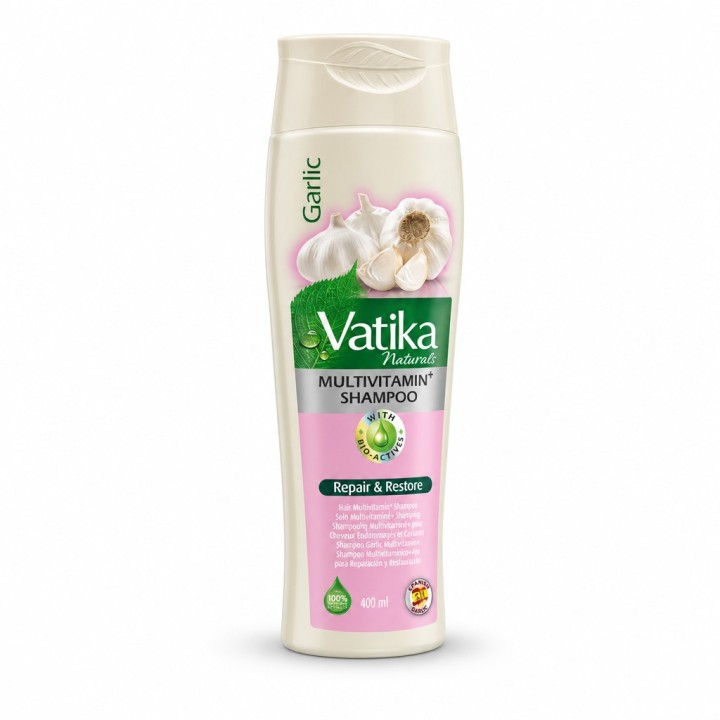 Szampon Czosnkowy z Henną Multivitamin 400ml Vatika Dabur - Wzmacniający, Włosy Łamliwe i Wypadające - zdjęcie produktu