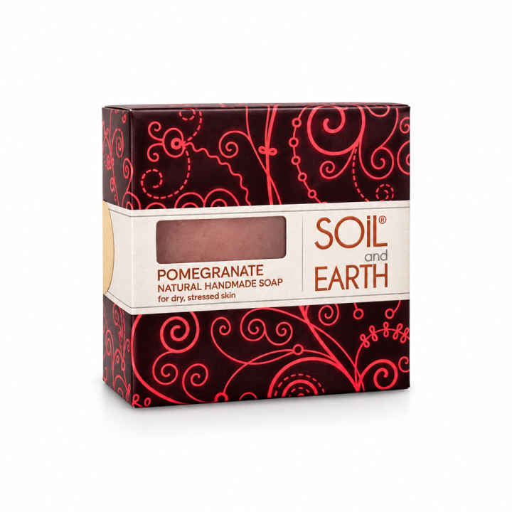 Ręcznie robione w Indiach mydło - OWOC GRANATU - 100% VEGAN. 125g. Soil & Earth - zdjęcie produktu