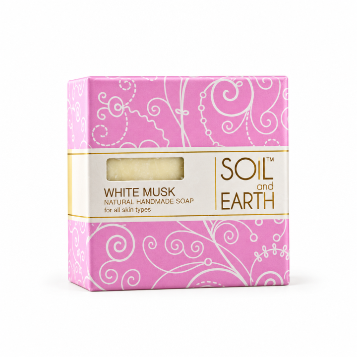 Ręcznie robione w Indiach mydło 100% VEGAN Białe Piżmo (White Musk) 100g Soil&Earth - zdjęcie produktu