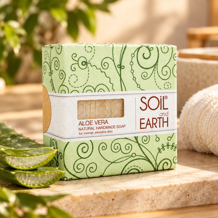 Ręcznie robione w Indiach mydło - ALOE VERA - 100% VEGAN. 125g. Soil & Earth - zdjęcie produktu