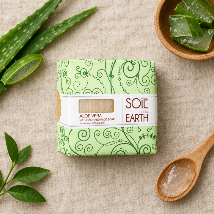Ręcznie robione w Indiach mydło - ALOE VERA - 100% VEGAN. 125g. Soil & Earth - zdjęcie produktu