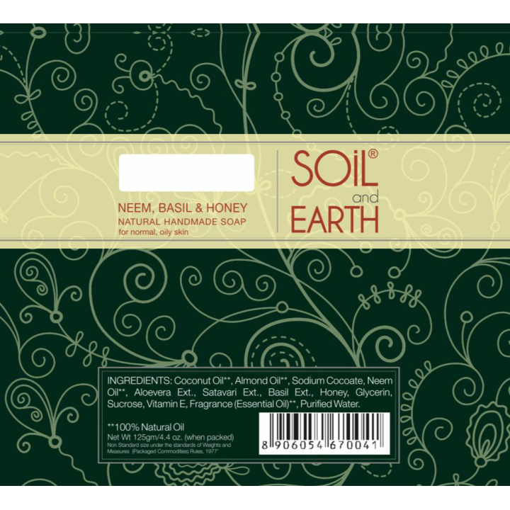 Mydło Naturalne Neem Tulsi i Miód 125g Soil and Earth cera trądzikowa - zdjęcie produktu