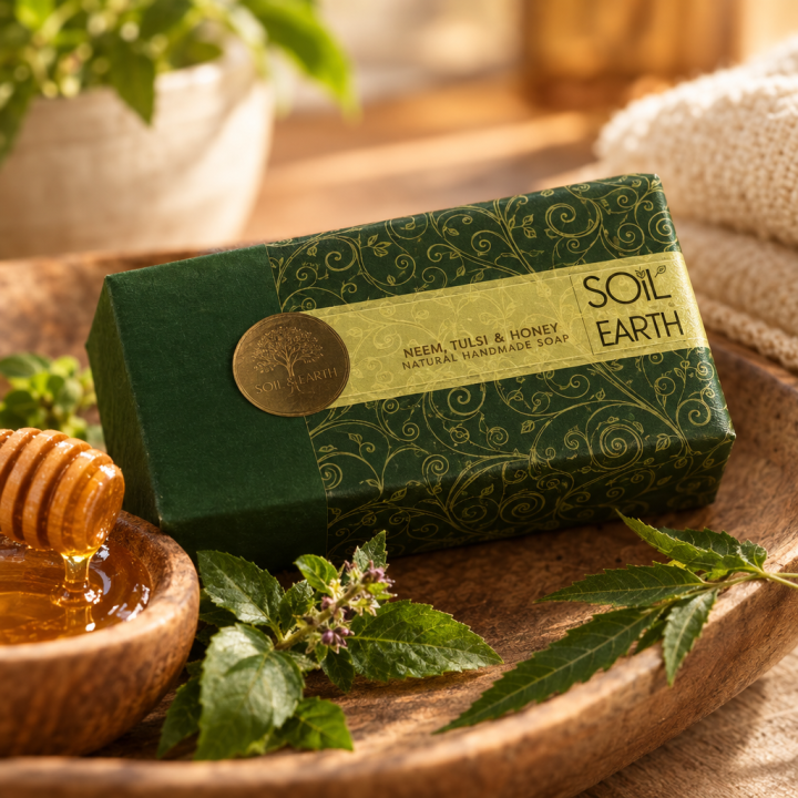 Mydło Naturalne Neem Tulsi i Miód 125g Soil and Earth cera trądzikowa - zdjęcie produktu