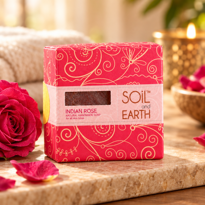 Ręcznie robione w Indiach mydło 100% VEGAN INDYJSKA RÓŻA 125g Soil & Earth Subtelny Kwiatowy Aromat - zdjęcie produktu