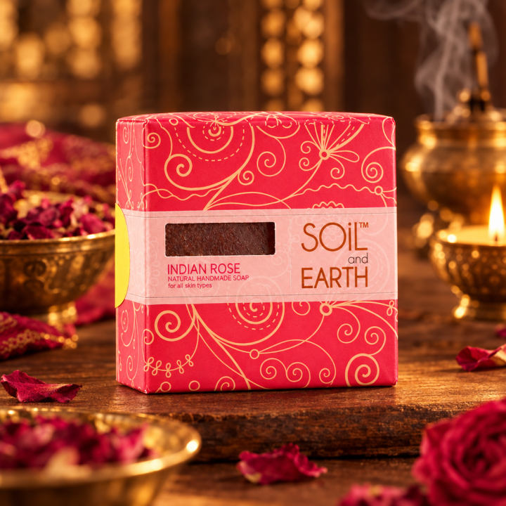 Ręcznie robione w Indiach mydło 100% VEGAN INDYJSKA RÓŻA 125g Soil & Earth Subtelny Kwiatowy Aromat - zdjęcie produktu