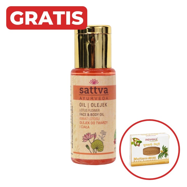 Olejek do twarzy i ciała Kwiat lotosu 50ml Sattva + gratis mydło