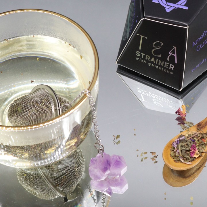 Raw Crystal Gemstone Tea Strainer - Amethyst Cluster - zdjęcie produktu