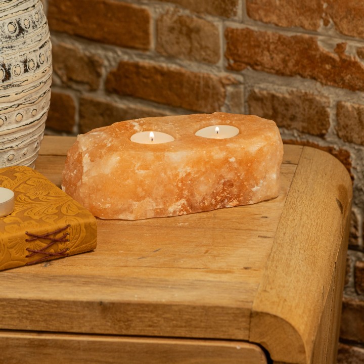 Himalayan Salt Candle Holder - 2 holes - zdjęcie produktu