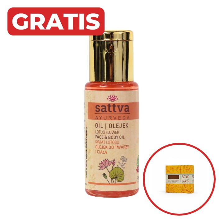 Olejek do twarzy i ciała Kwiat lotosu 50ml Sattva + gratis mydło