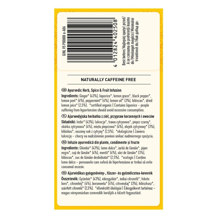 GINGER LEMON Imbirowo-cytrynowa BIO YOGI TEA - zdjęcie produktu