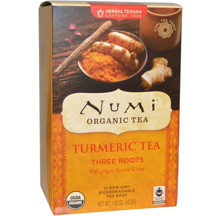 BIO Herbata Trzy korzenie, Kurkuma & Imbir & Lukrecja, Numi Organic Tea, 12 saszetek
