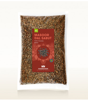Czerwona soczewica BIO Masoor Dal Sabut 1kg Cosmoveda - cała