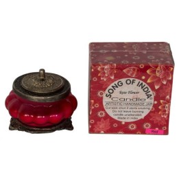 Rose Flower Perfumed Candle in Melon Shaped Red Glass - White Metal Jars XL-RO'
