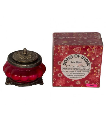 Rose Flower Perfumed Candle in Melon Shaped Red Glass - White Metal Jars XL-RO'