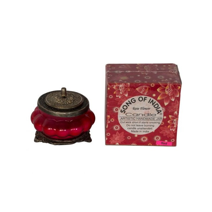Rose Flower Perfumed Candle in Melon Shaped Red Glass - White Metal Jars XL-RO'