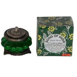 Jasmine Blossom Perfumed Candle in Melon Shaped Green Glass - White Metal Jars XL-JA'