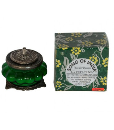 Jasmine Blossom Perfumed Candle in Melon Shaped Green Glass - White Metal Jars XL-JA'