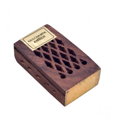 5 g. Nag Champa Amber Fragrant Rock Perfume in Wooden Box Inlaid with Brass Plate RE05-NCA