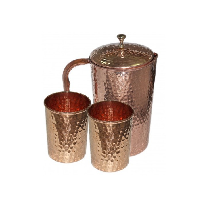COPPER HAMMERED JUG (BRASS KNOB) 1litr [SE 252]