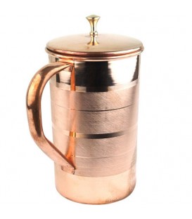 Dzbanek Miedziany w Poziome Fazowane Pasy, mosiężny knot 2litr Ayur Water [SE 253]