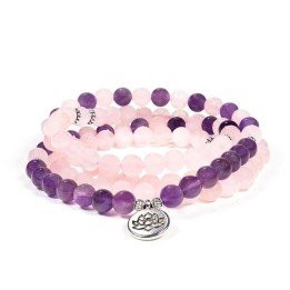 Mala rose quartz/amethyst elastic with lotus 7,50