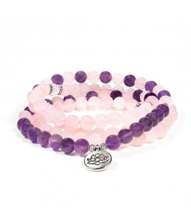 Mala rose quartz/amethyst elastic with lotus 7,50