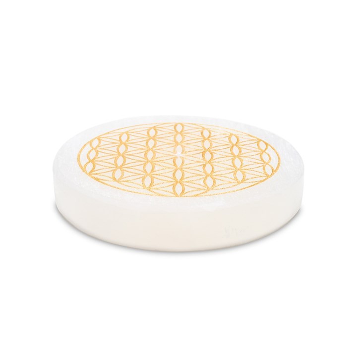 Uchwyt na kadzidełko z selenitowym kwiatem życia "Flower of life" - 9 cm
