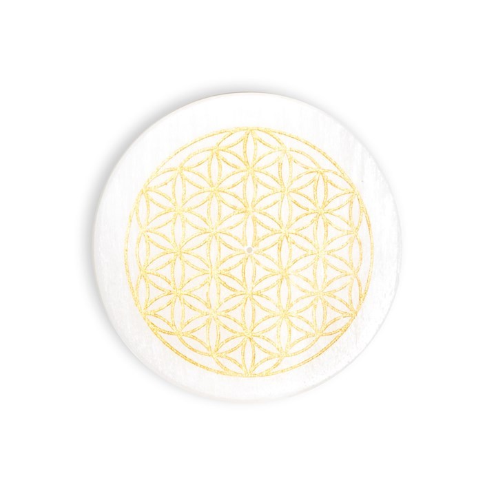 Uchwyt na kadzidełko z selenitowym kwiatem życia "Flower of life" - 9 cm