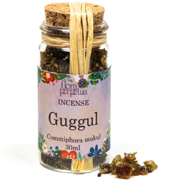 Żywica Guggul z Indii - kadzidło żywiczne (szklana buteleczka z korkiem), 18 g 30 ml, Flora Perpetua
