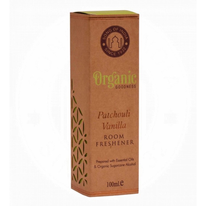 Luksusowy spray zapachowy z olejkiem eterycznym Wanilia & Paczuli 100 ml. Organic Goodness Song of India