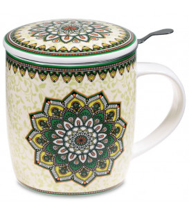 Kubek Oriental "Mandala Green" do herbaty z pokrywką i zaparzaczem ze stali nierdzewnej Gift Box